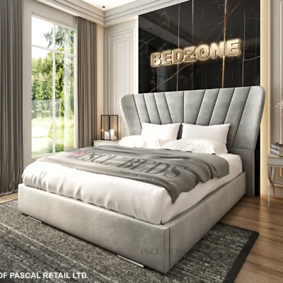 Luxurious New Dubai Palm bed frame with plush wingback headboard, optional ottoman and divan storage