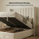 Optional Ottoman Storage, hidden space for bedding and clothesA
