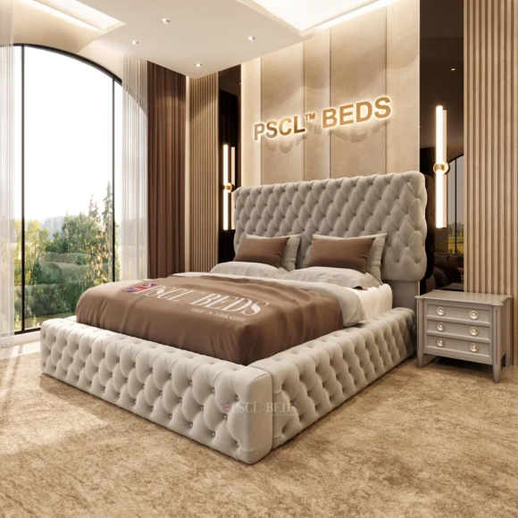 Luxury 2024 Montana Ambassador bed with quilted headboard and sleek design, highlighting elegance and comfort