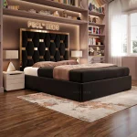Black Plush Golden Pyramid Bed with Optional Ottoman Storage